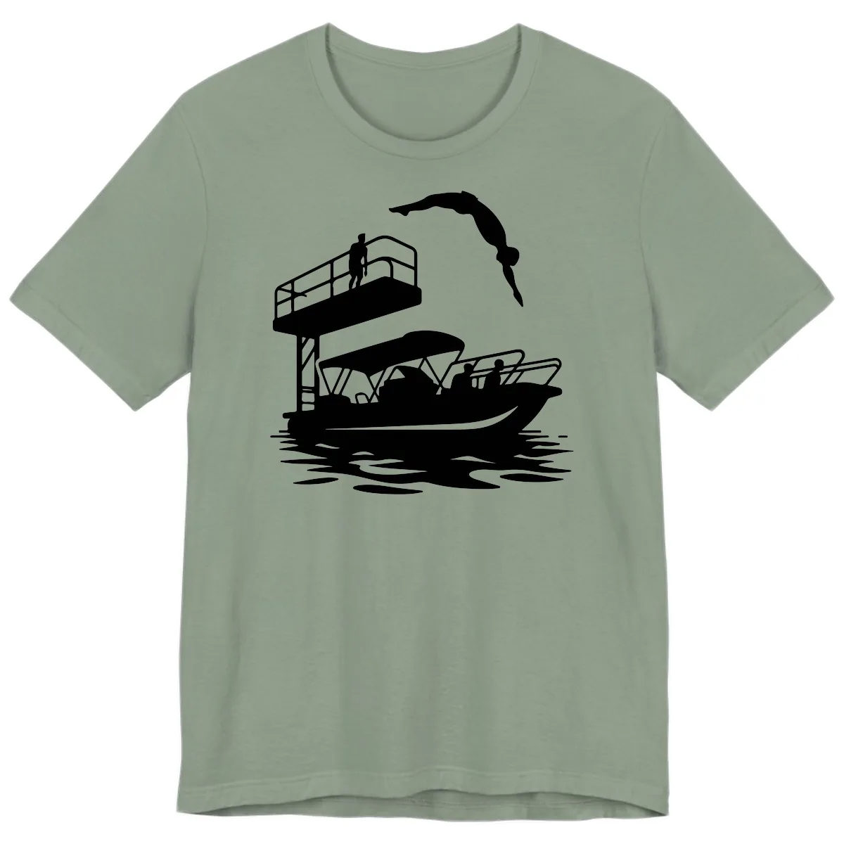 Diver Over Pontoon Boat Premium T-Shirt in Sage