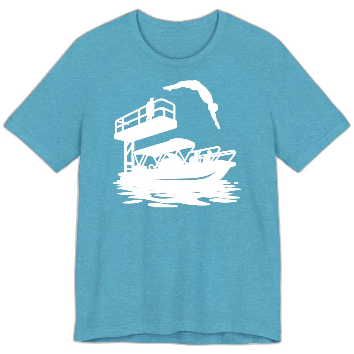 Diver Over Pontoon Boat Premium T-Shirt in Heather Aqua