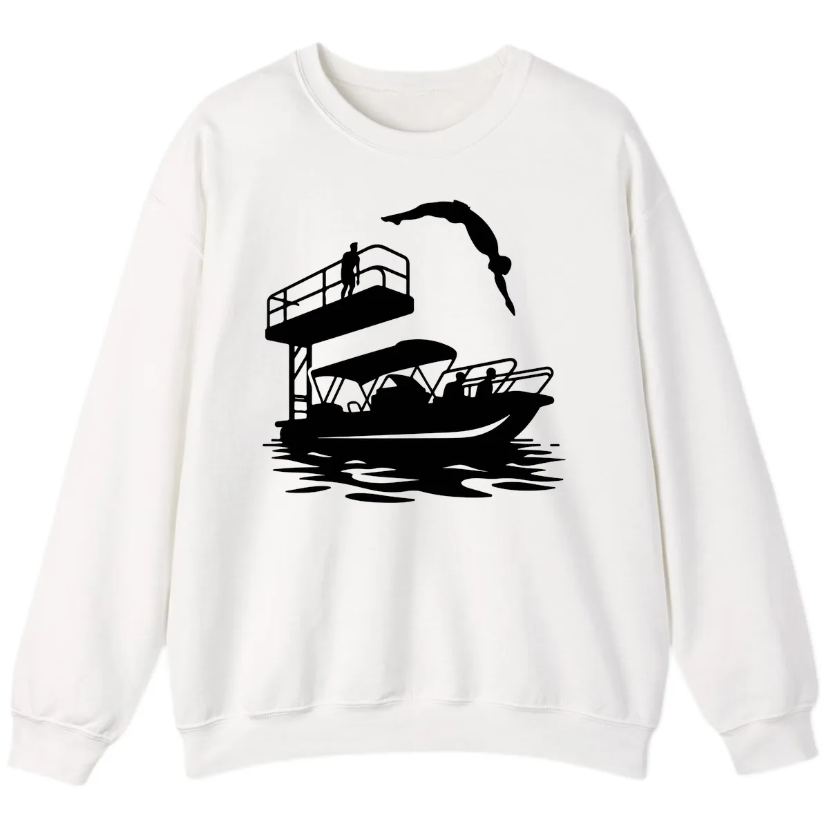 Diver Over Pontoon Boat Sweatshirt in White