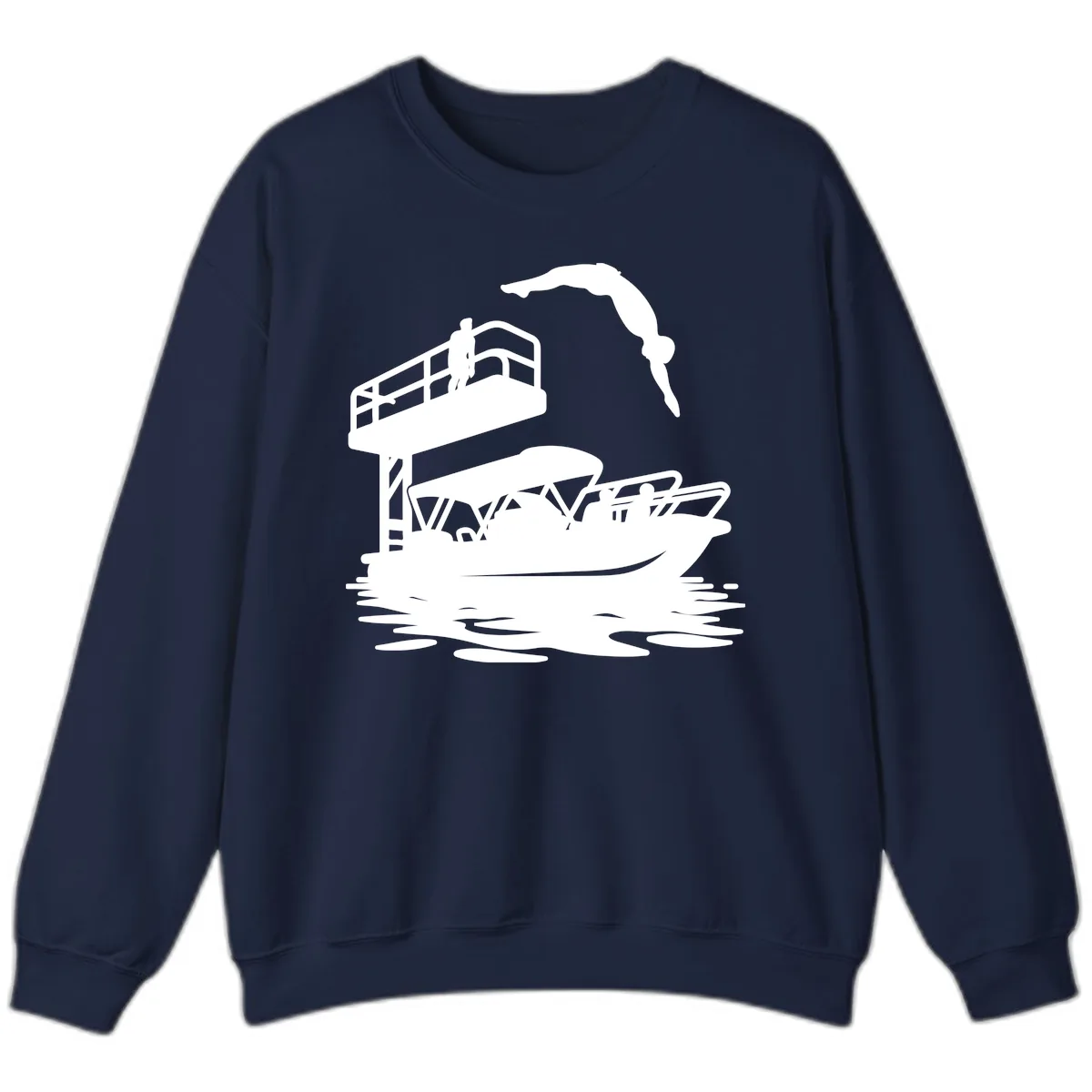 Diver Over Pontoon Boat Sweatshirt in Navy