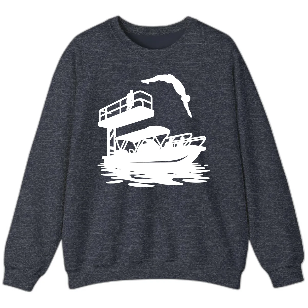 Diver Over Pontoon Boat Sweatshirt in Heather Sport Dark Navy