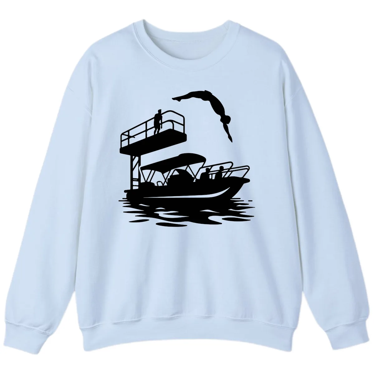 Diver Over Pontoon Boat Sweatshirt in Light Blue