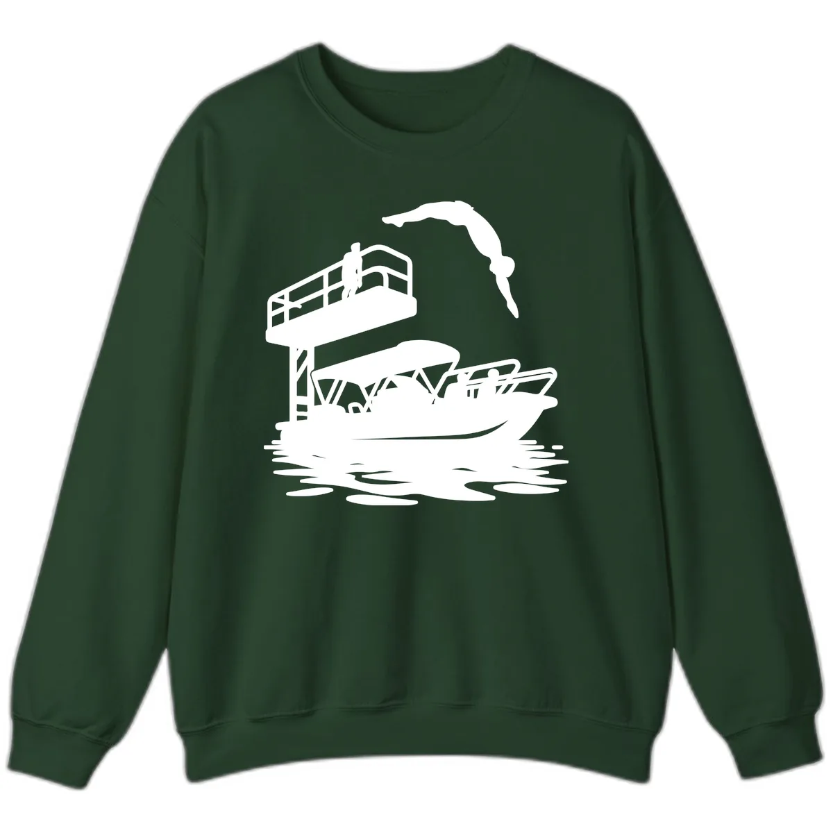 Diver Over Pontoon Boat Sweatshirt in Forest Green
