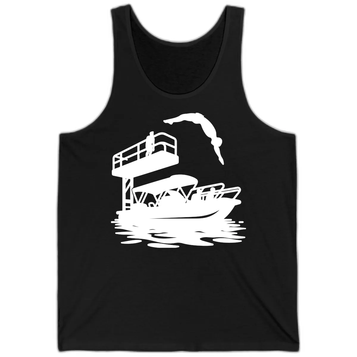Diver Over Pontoon Boat Tank in Black