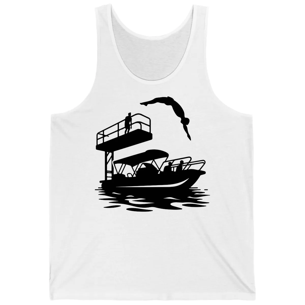 Diver Over Pontoon Boat Tank in White