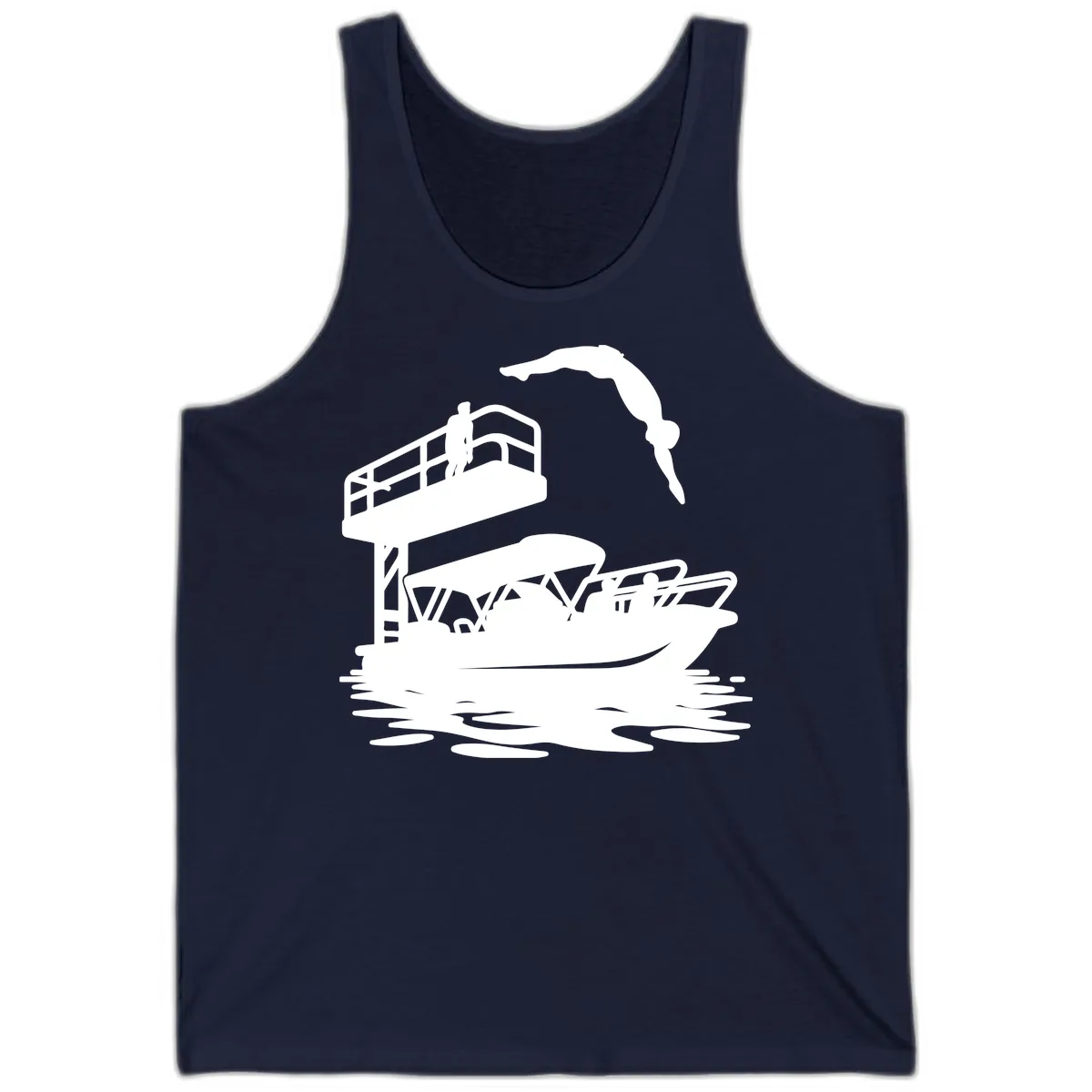 Diver Over Pontoon Boat Tank in Navy