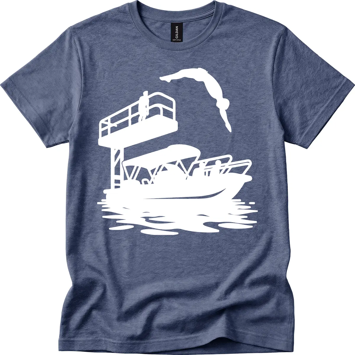Diver Over Pontoon Boat T-Shirt in Heather Navy
