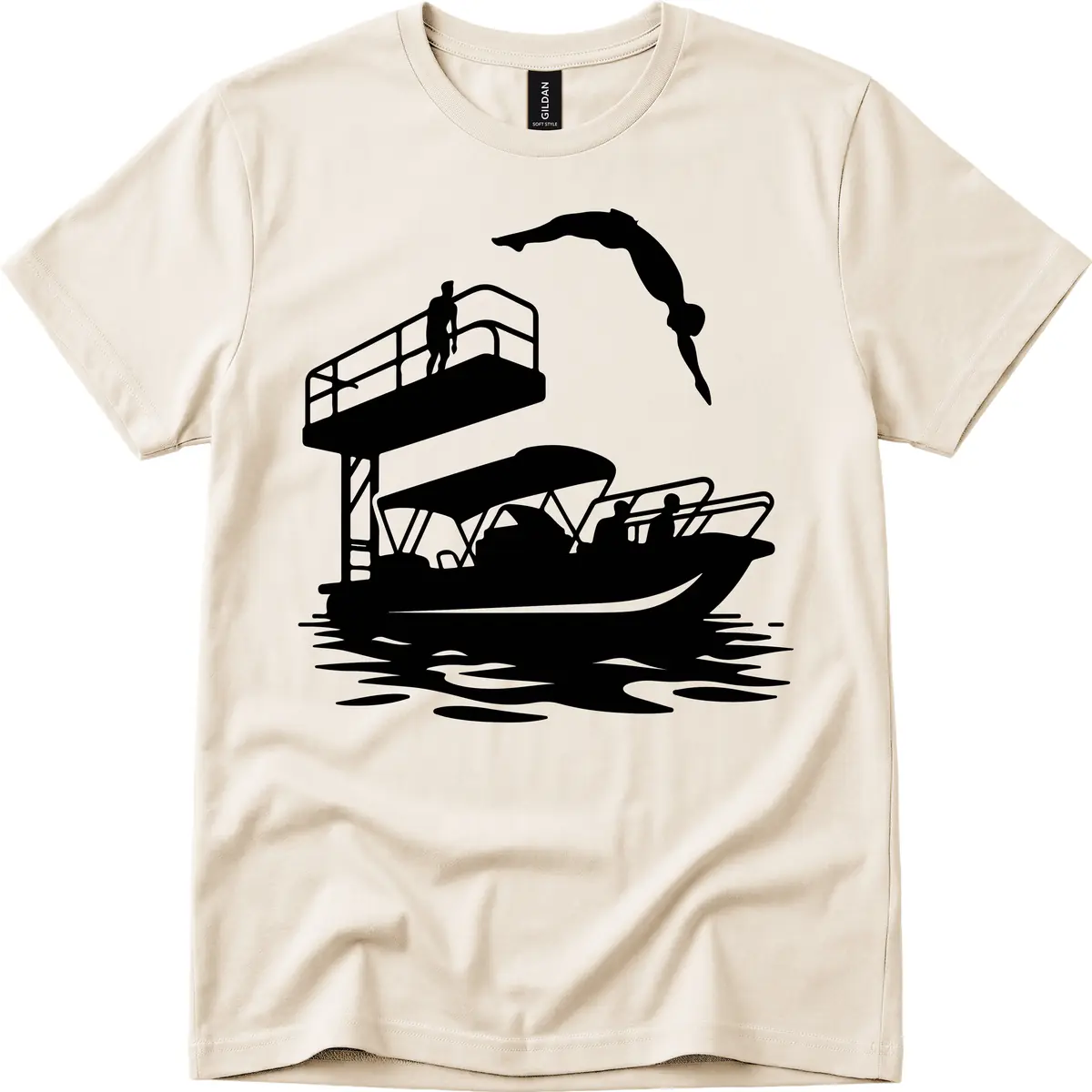 Diver Over Pontoon Boat T-Shirt in Natural