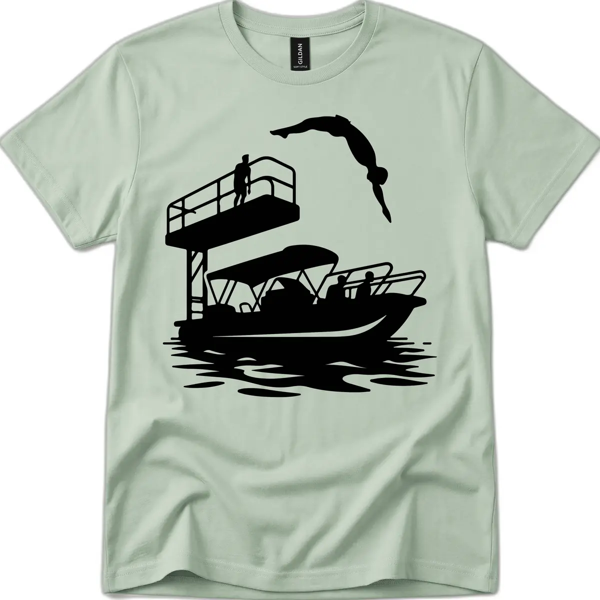 Diver Over Pontoon Boat T-Shirt in Sage
