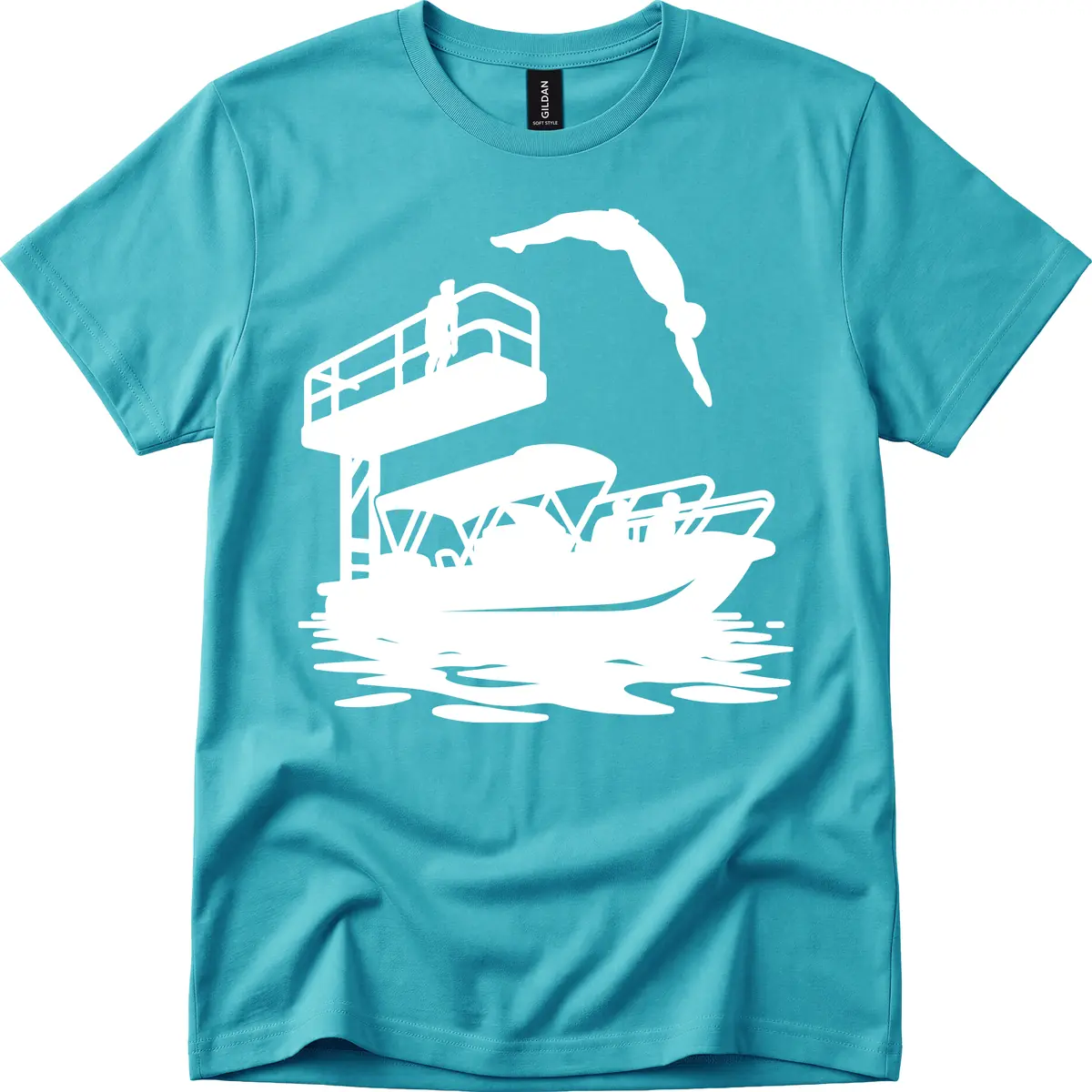 Diver Over Pontoon Boat T-Shirt in Tropical Blue