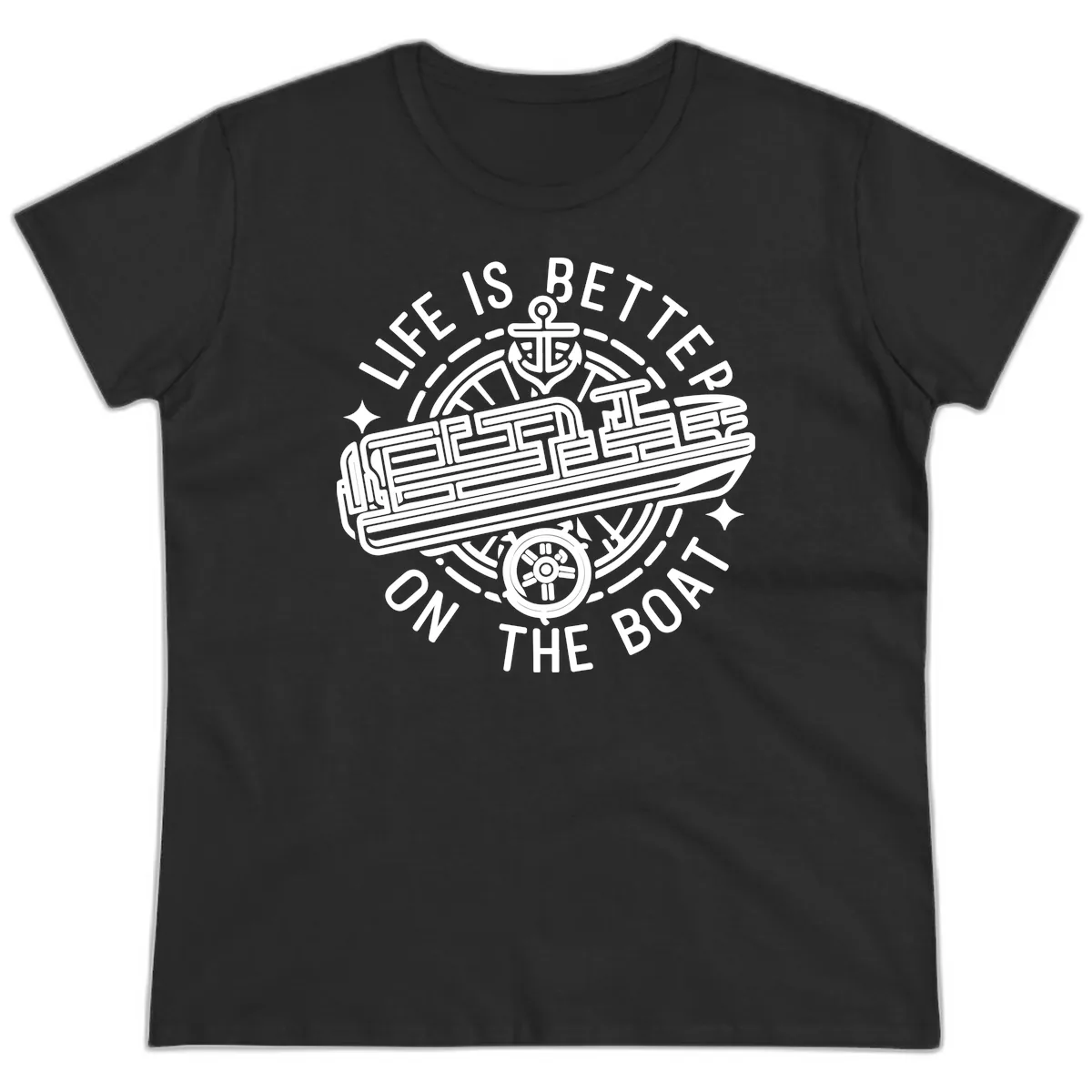 Life Is Better On The Boat Design Ladies Tee in Black