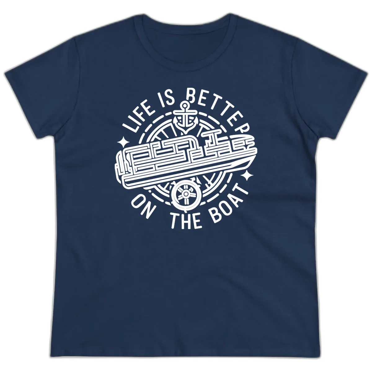 Life Is Better On The Boat Design Ladies Tee in Navy