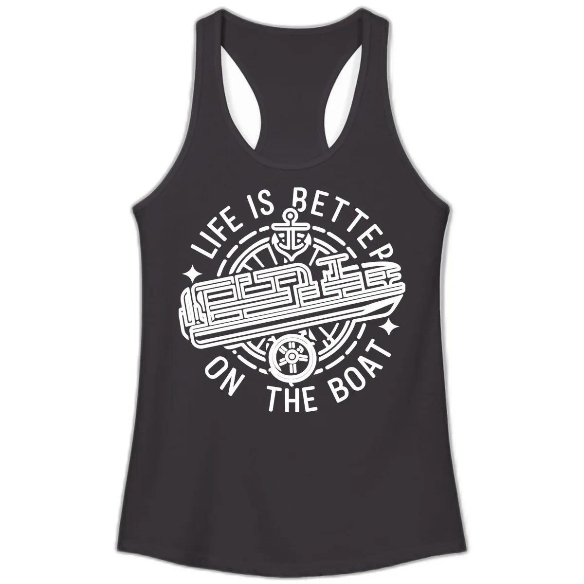 Life Is Better On The Boat Design Ladies Tank in Black