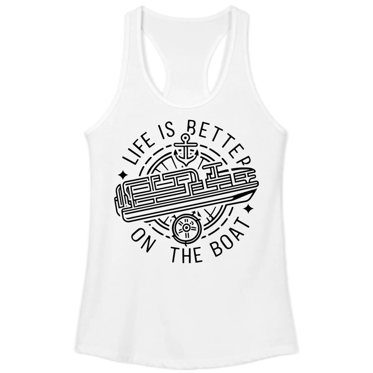 Life Is Better On The Boat Design Ladies Tank in White