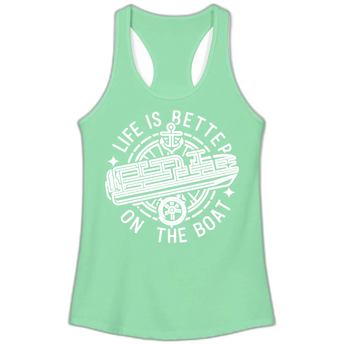 Life Is Better On The Boat Design Ladies Tank in Solid Mint