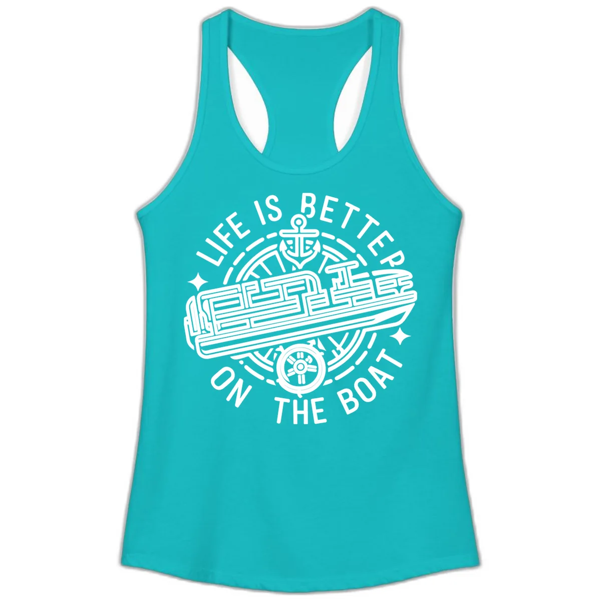 Life Is Better On The Boat Design Ladies Tank in Tahiti Blue