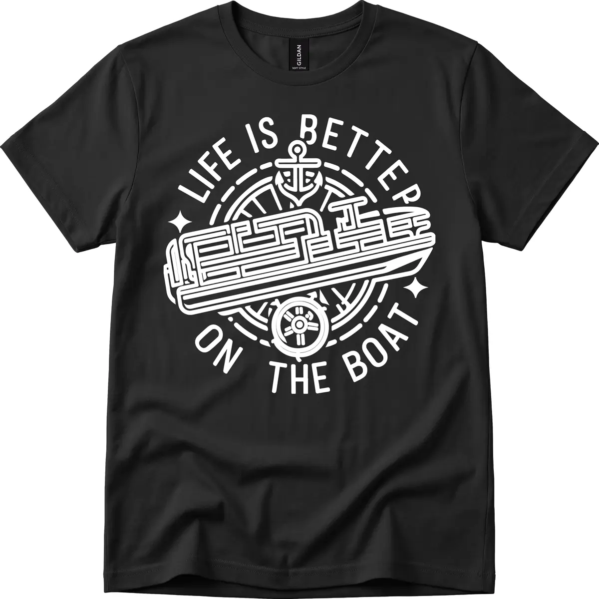 Life Is Better On The Boat Design T-Shirt in Black