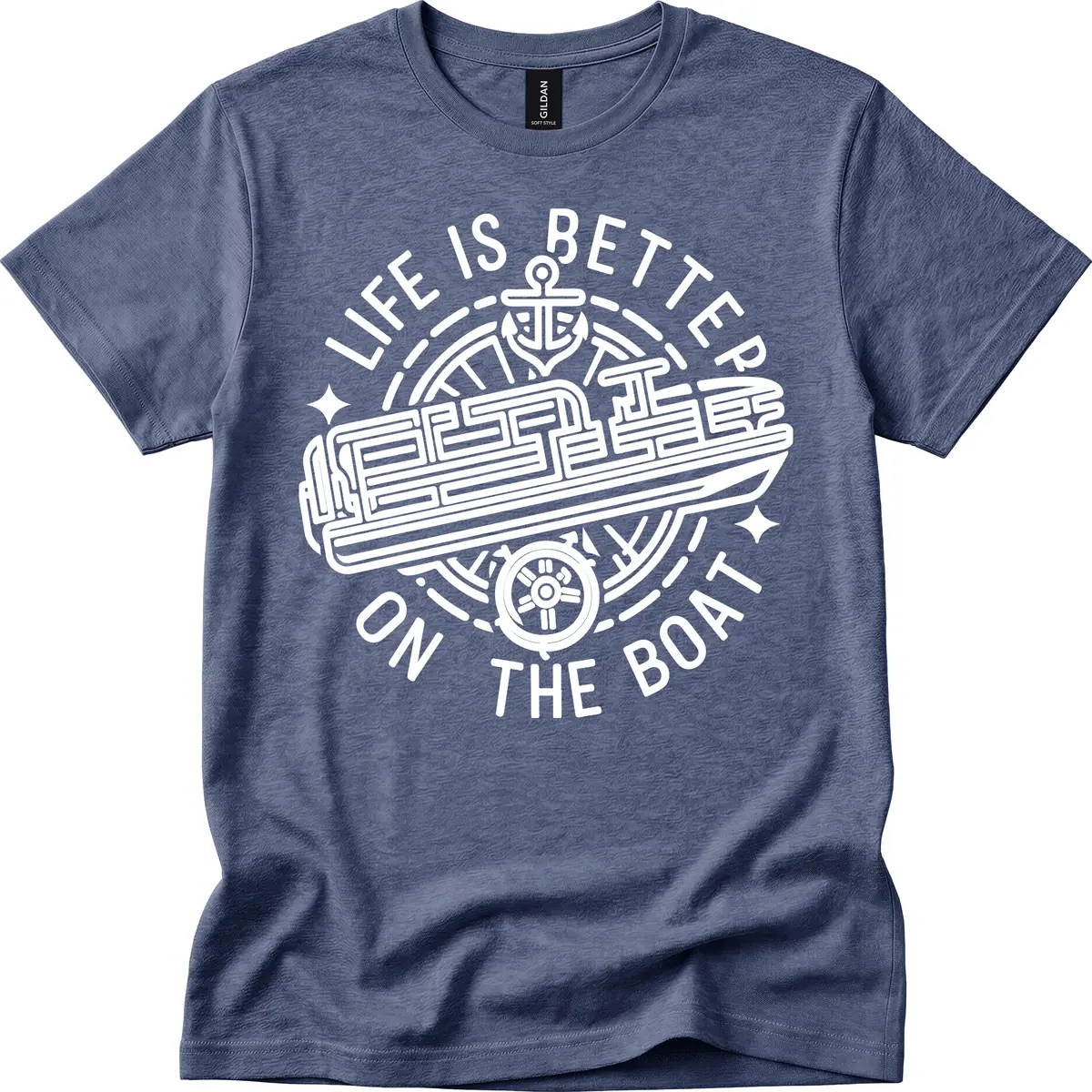 Life Is Better On The Boat Design T-Shirt in Heather Navy