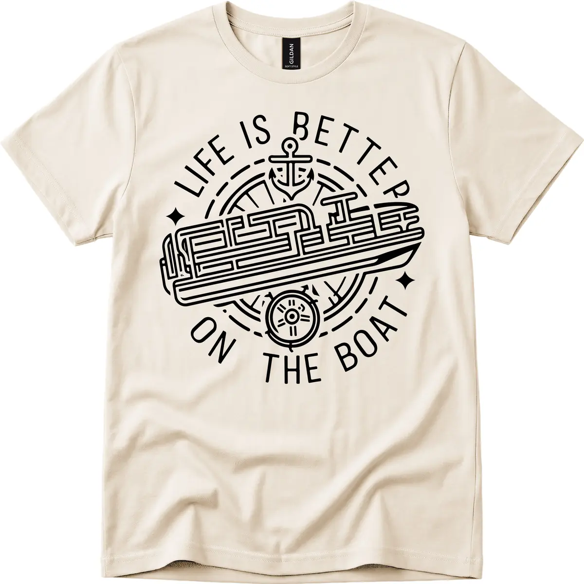 Life Is Better On The Boat Design T-Shirt in Natural