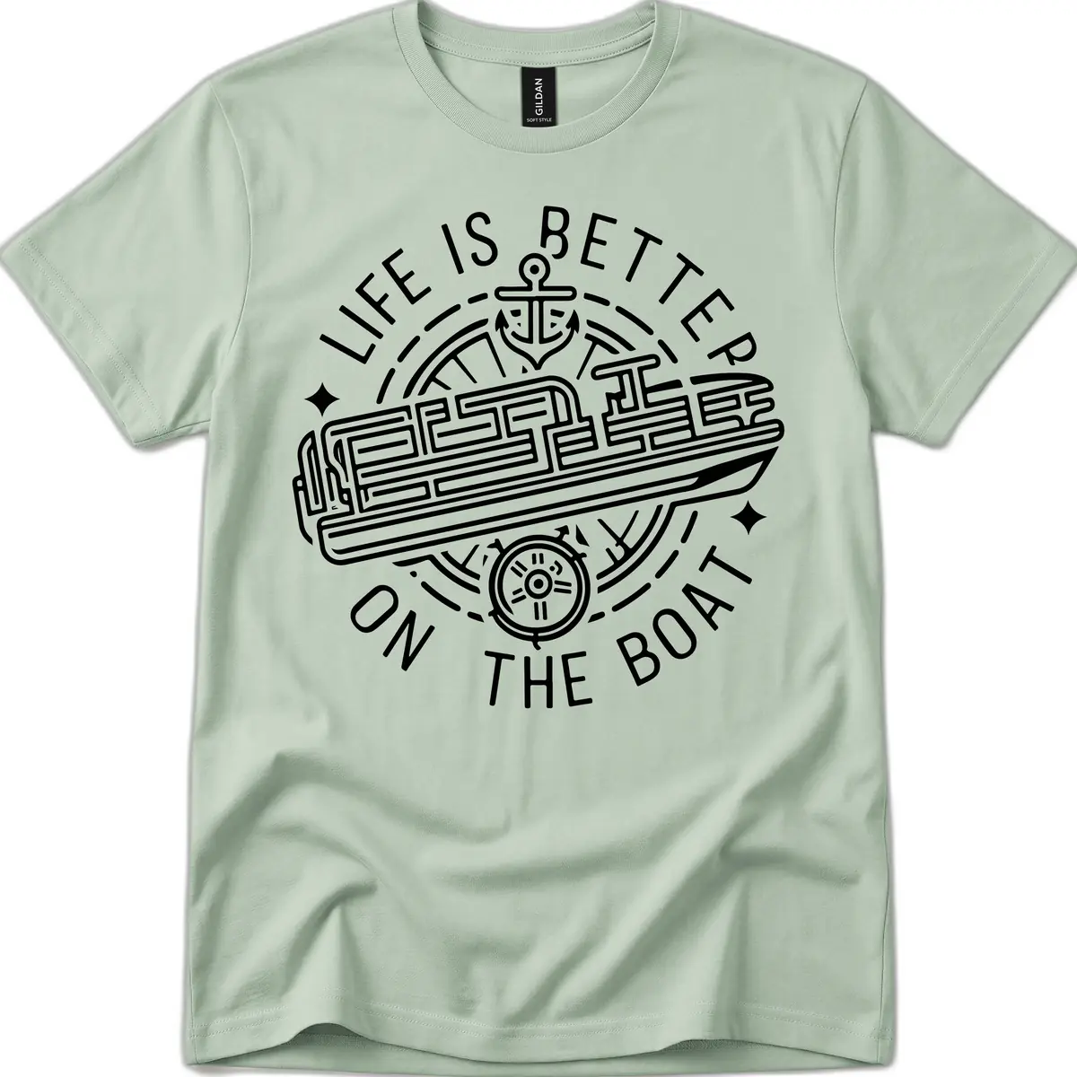 Life Is Better On The Boat Design T-Shirt in Sage