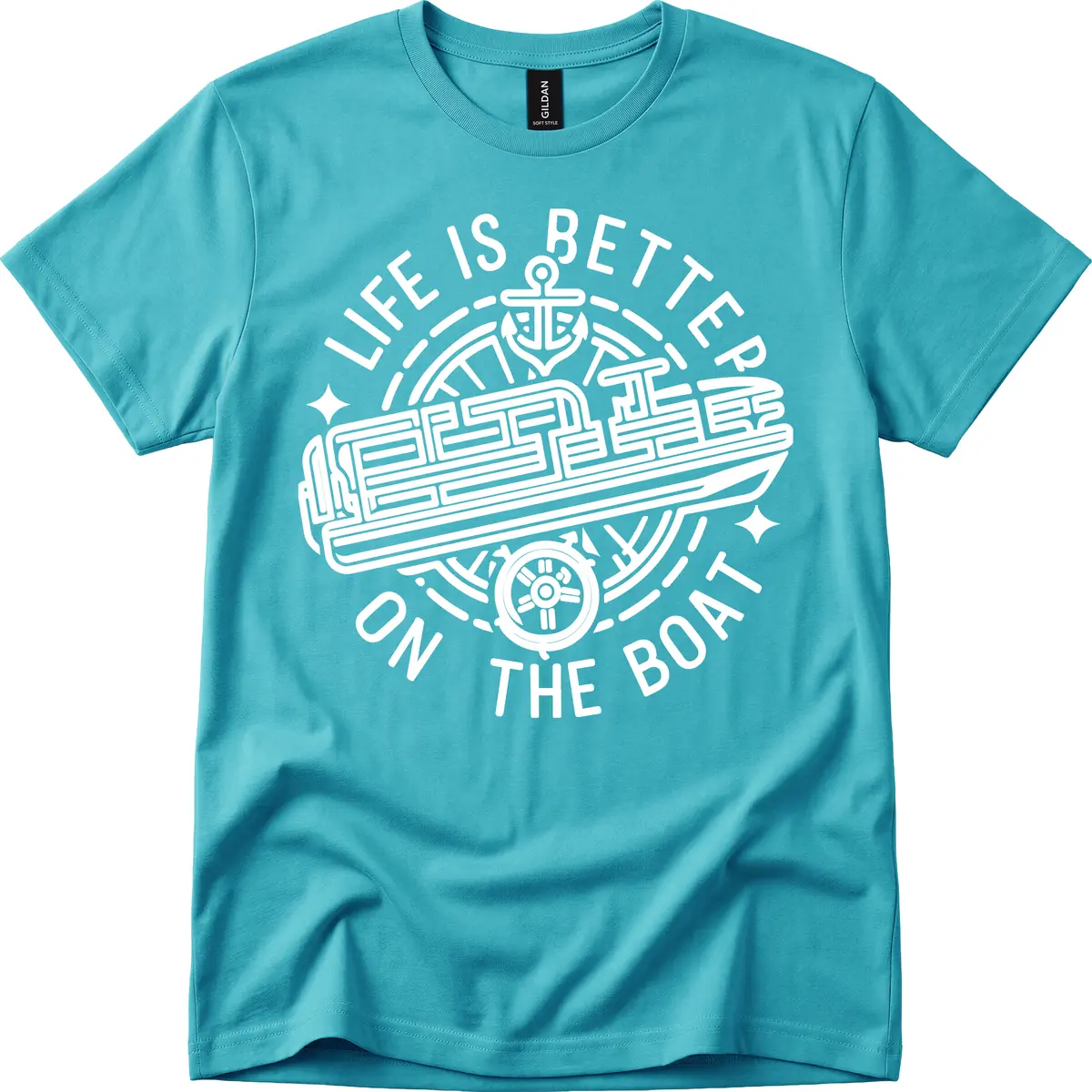 Life Is Better On The Boat Design T-Shirt in Tropical Blue