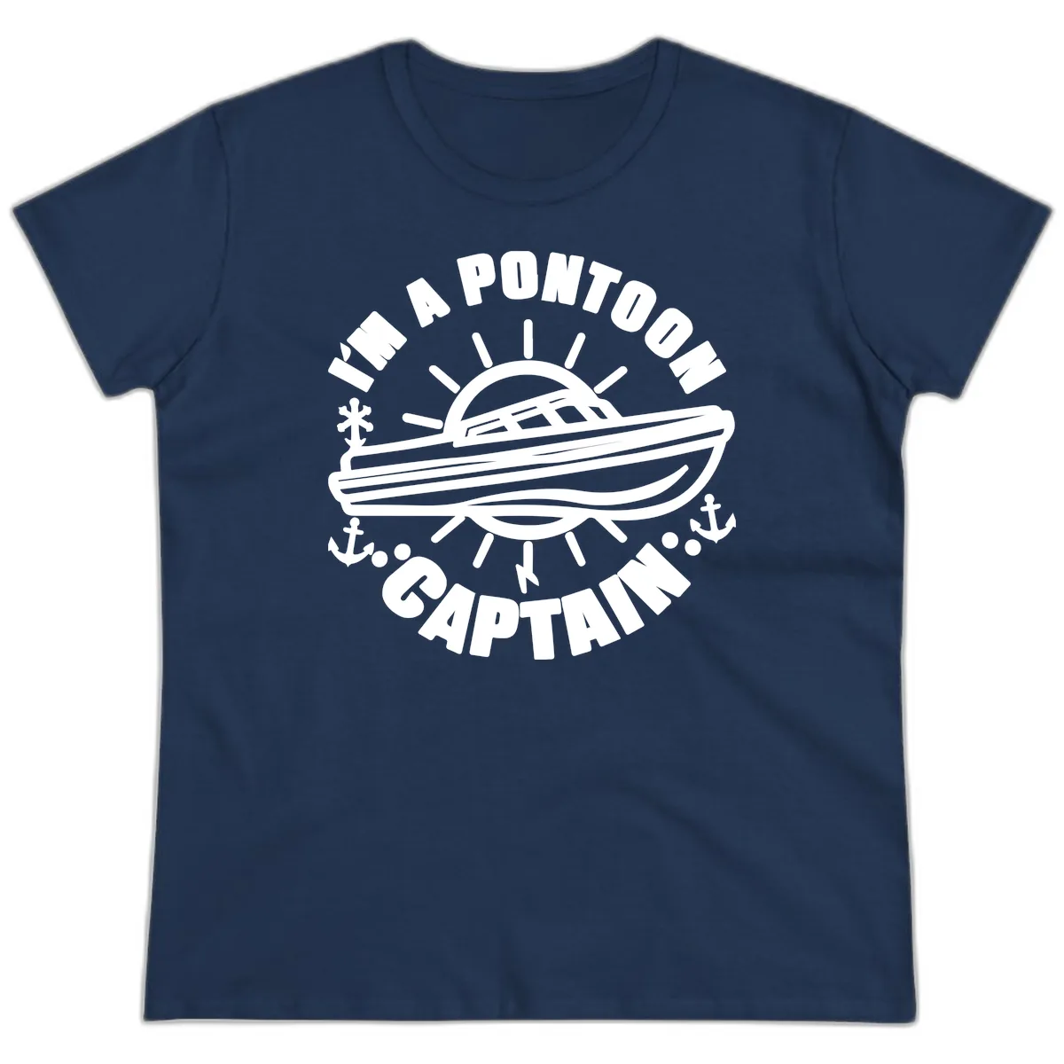 I'm A Pontoon Captain Boat Design Ladies Tee in Navy