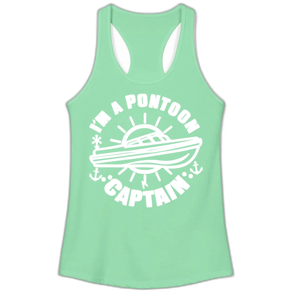 I'm A Pontoon Captain Boat Design Ladies Tank in Solid Mint