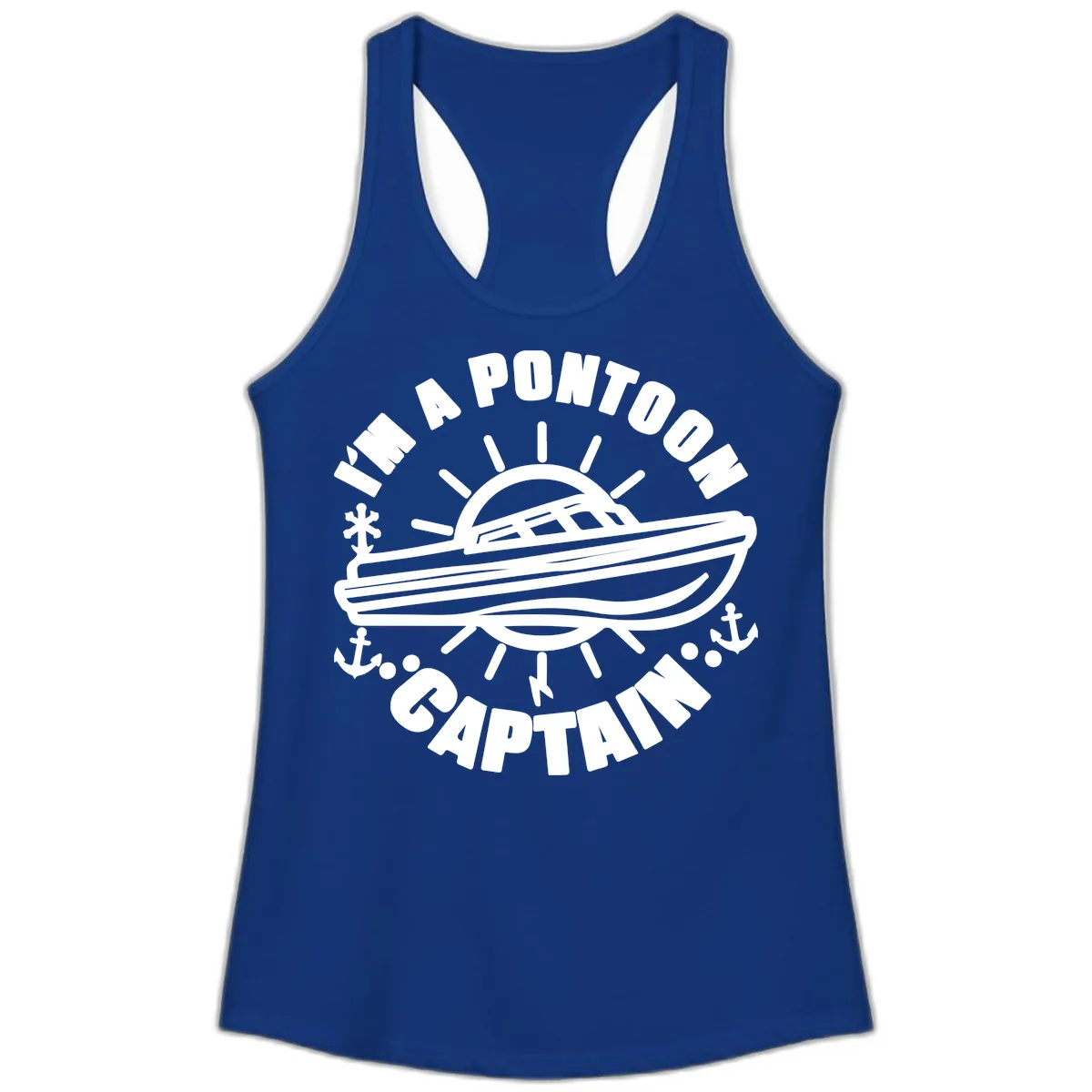 I'm A Pontoon Captain Boat Design Ladies Tank in Solid Royal