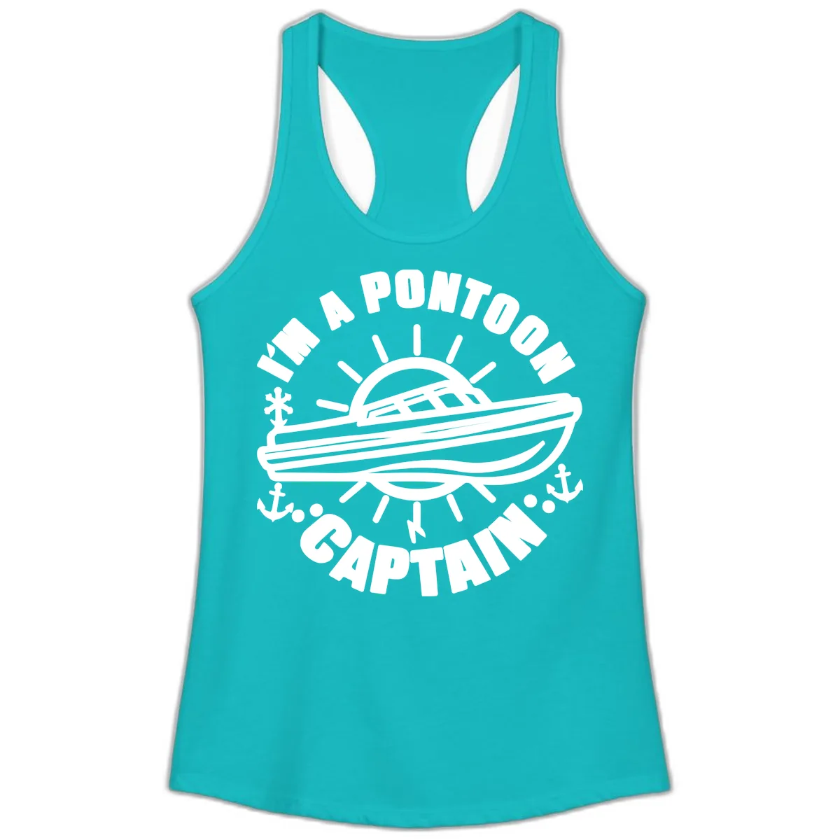 I'm A Pontoon Captain Boat Design Ladies Tank in Tahiti Blue
