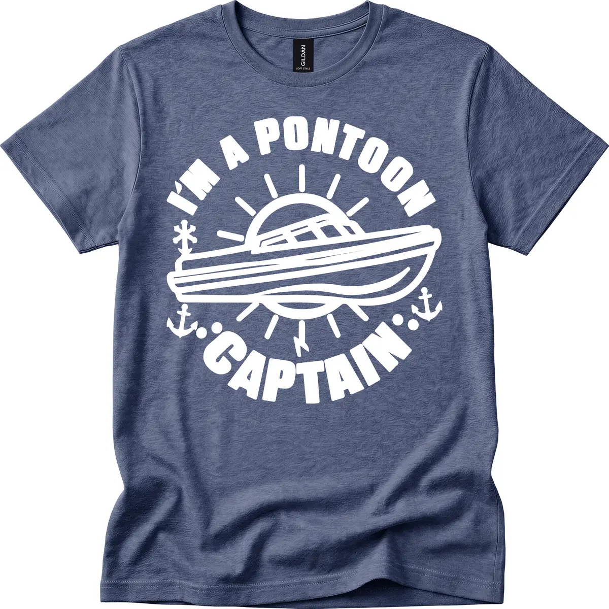 I'm A Pontoon Captain Boat Design T-Shirt in Heather Navy