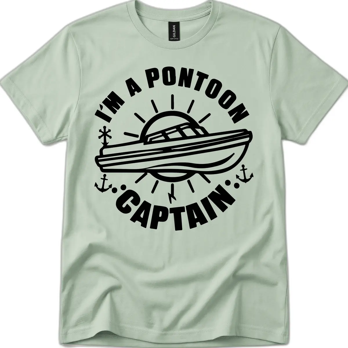 I'm A Pontoon Captain Boat Design T-Shirt in Sage