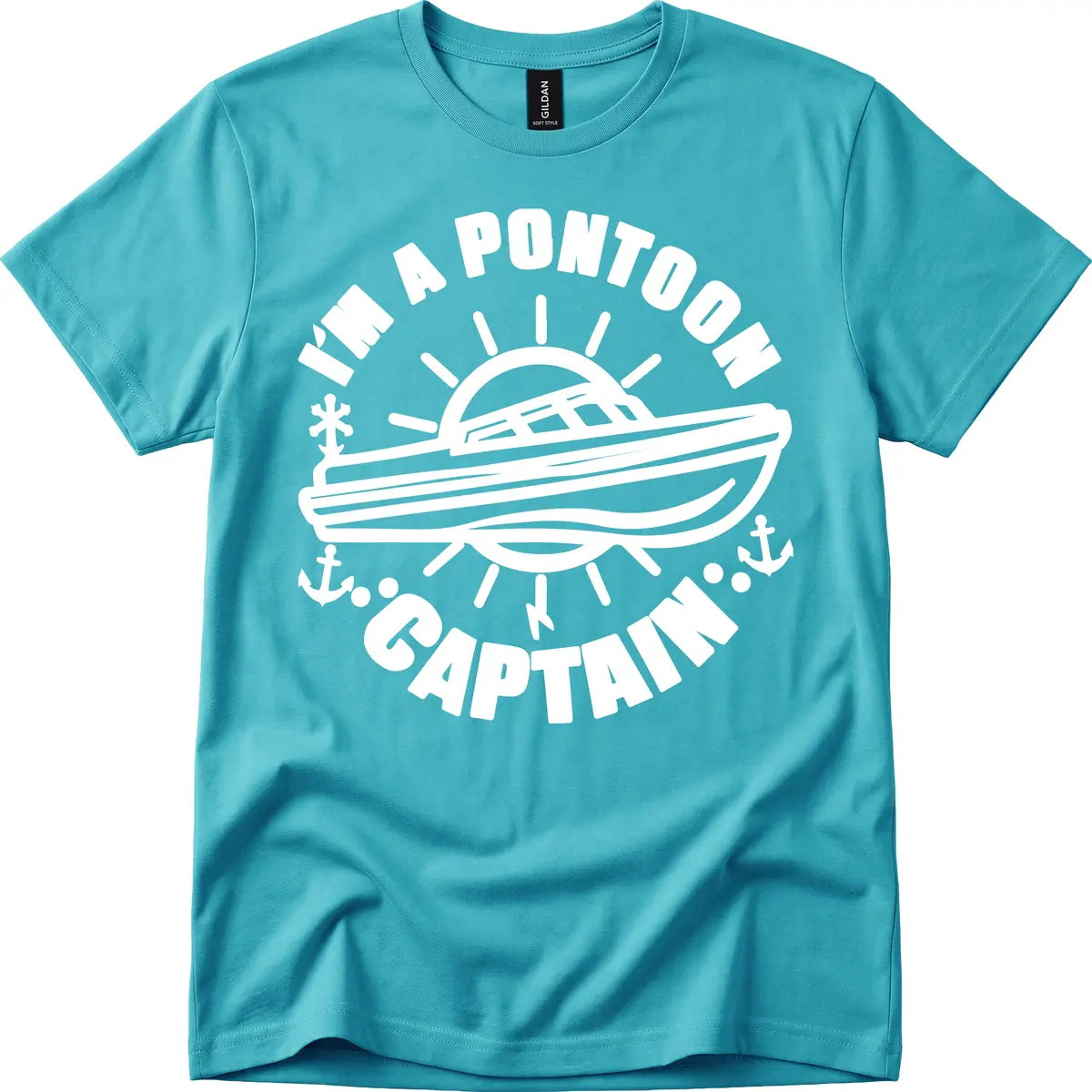 I'm A Pontoon Captain Boat Design T-Shirt in Tropical Blue