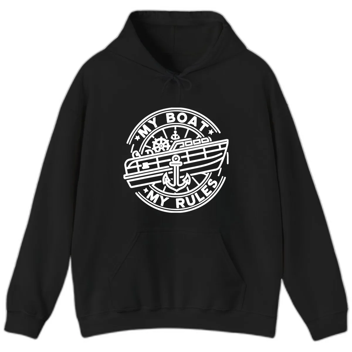 My Boat My Rules Nautical Stamp Hoodie in Black