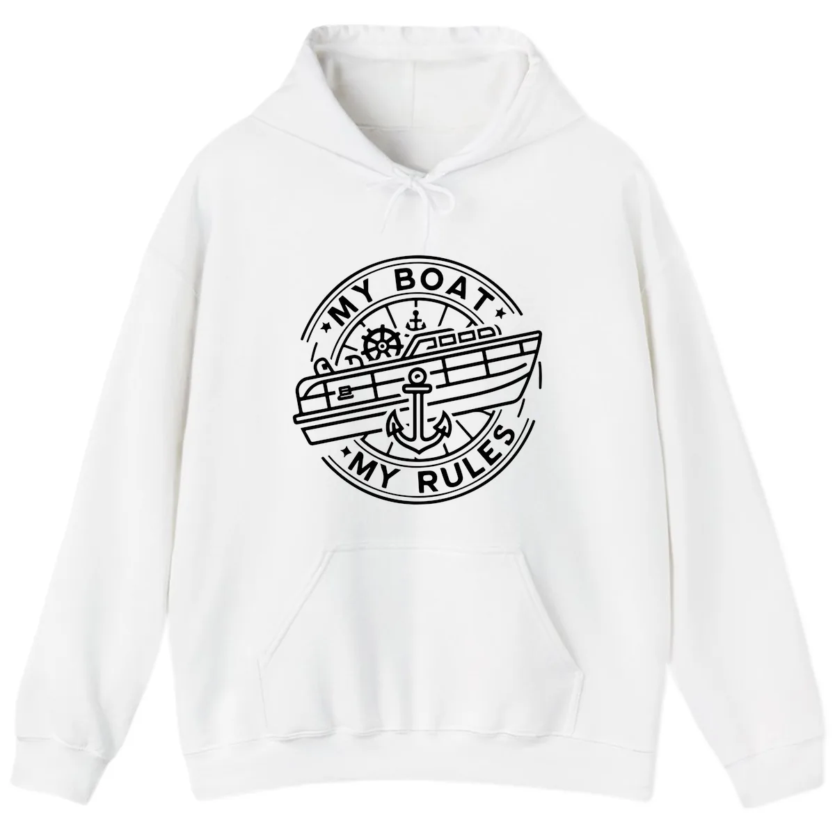 My Boat My Rules Nautical Stamp Hoodie in White