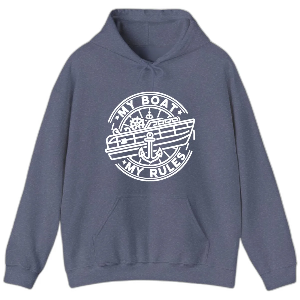 My Boat My Rules Nautical Stamp Hoodie in Heather Navy