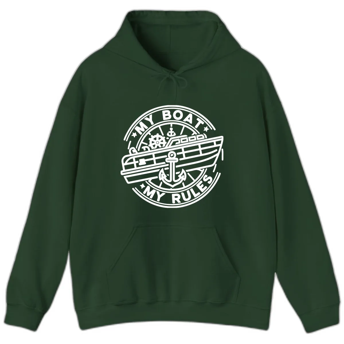 My Boat My Rules Nautical Stamp Hoodie in Forest Green