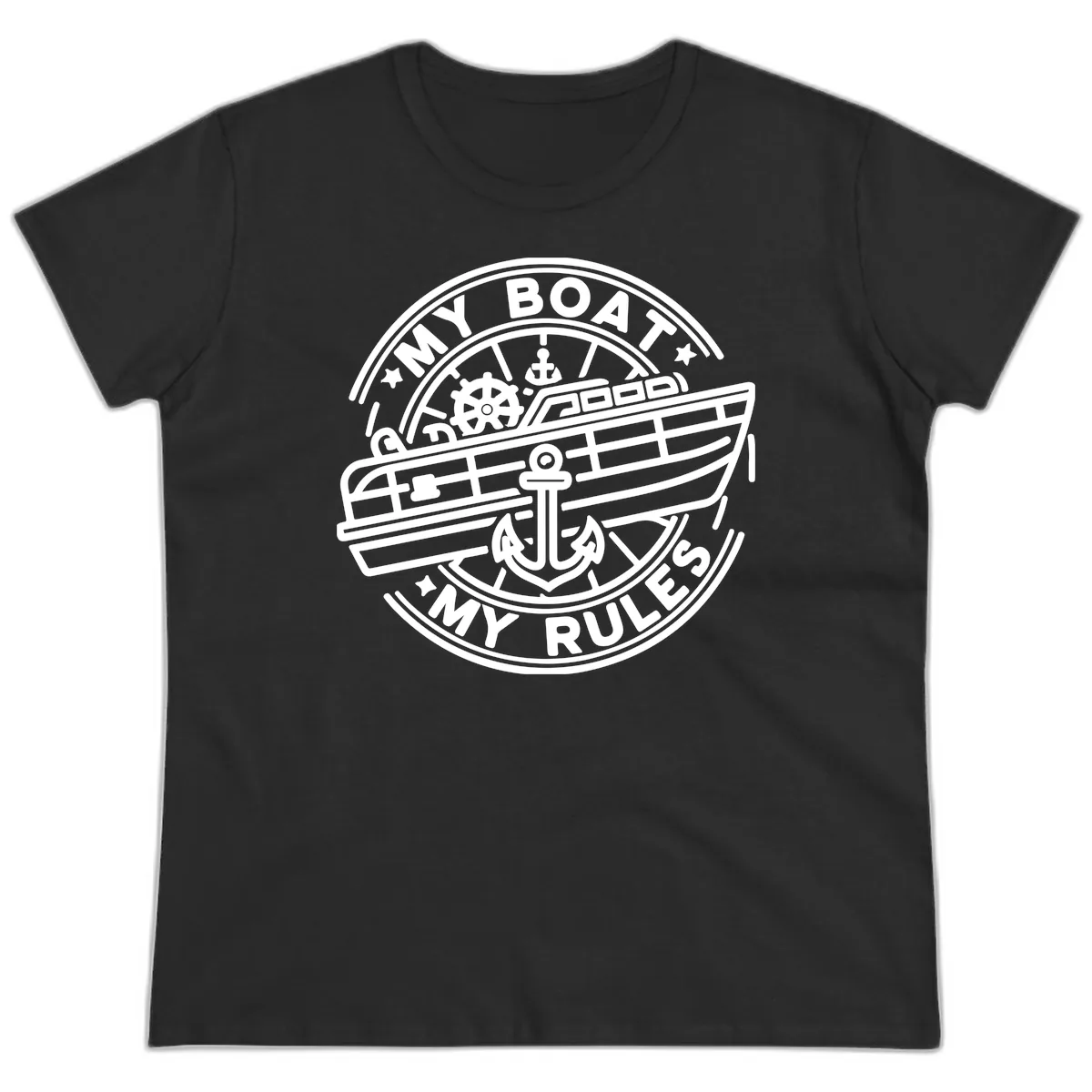 My Boat My Rules Nautical Stamp Ladies Tee in Black