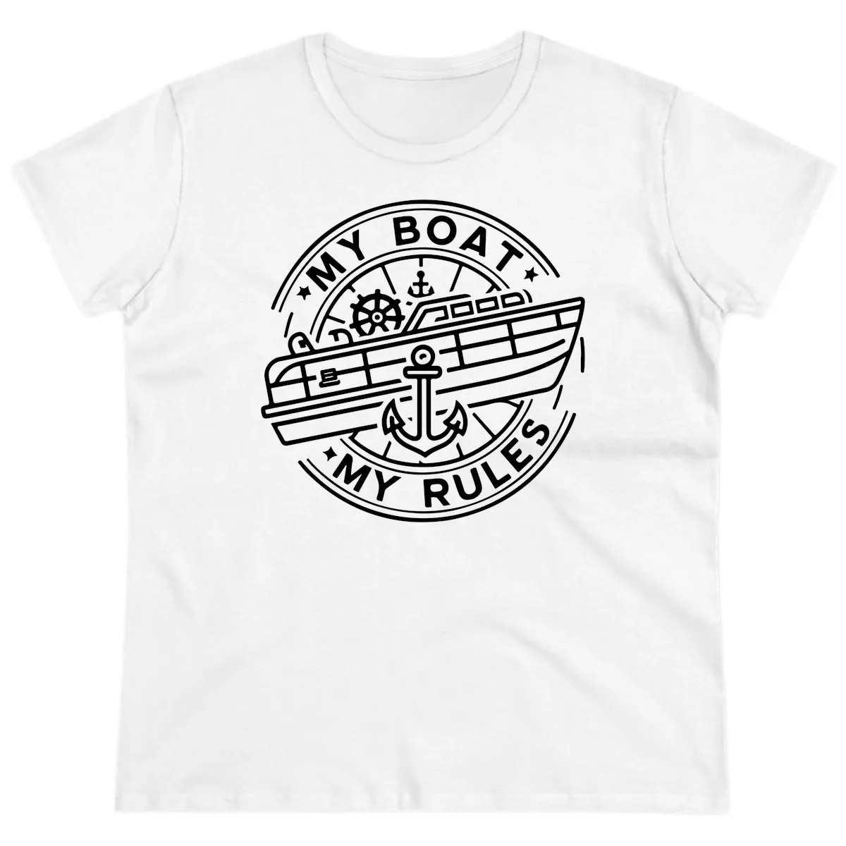 My Boat My Rules Nautical Stamp Ladies Tee in White