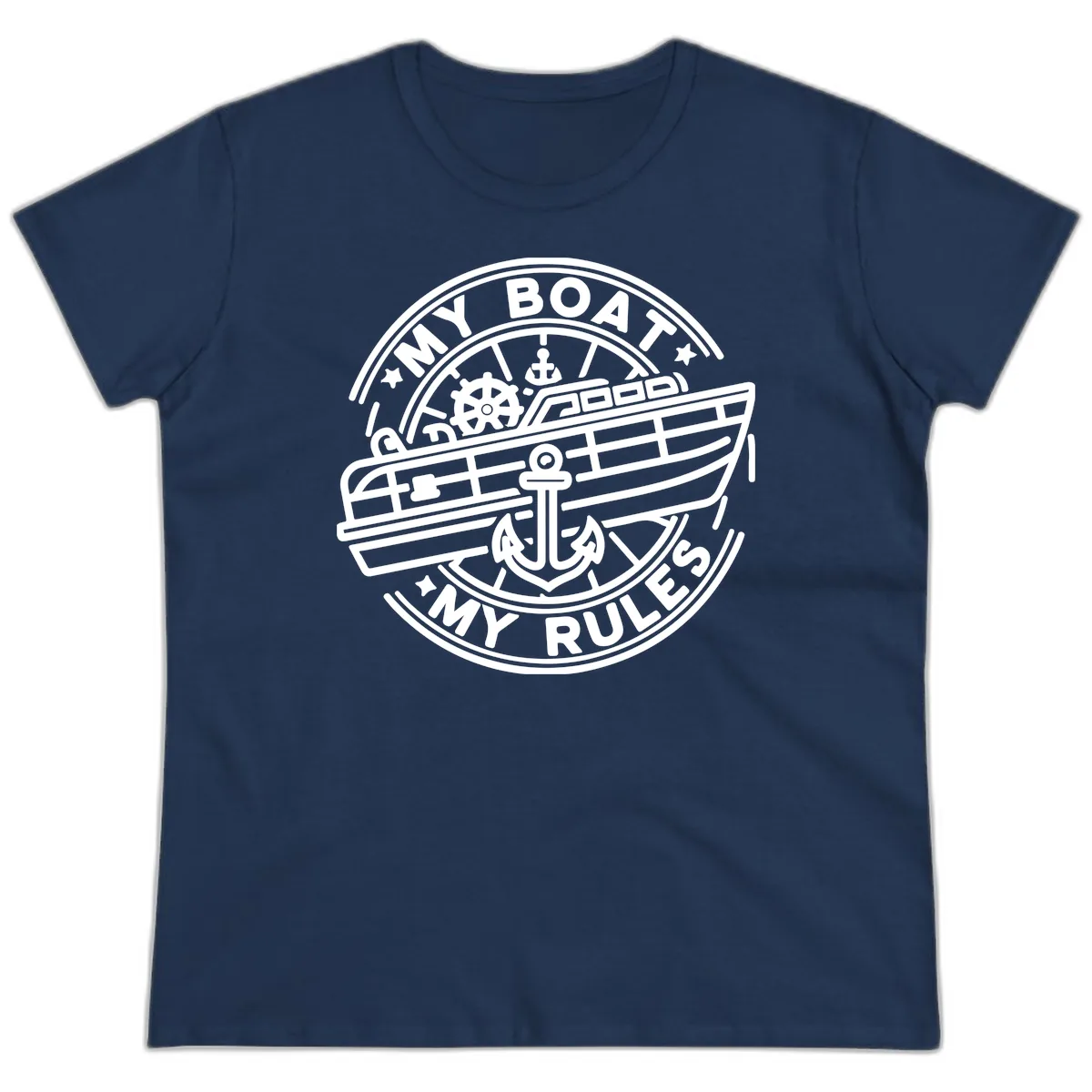 My Boat My Rules Nautical Stamp Ladies Tee in Navy