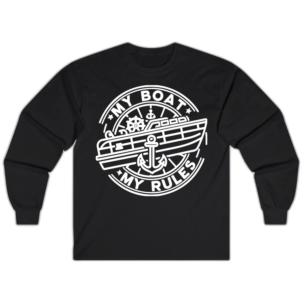 My Boat My Rules Nautical Stamp Long Sleeve in Black
