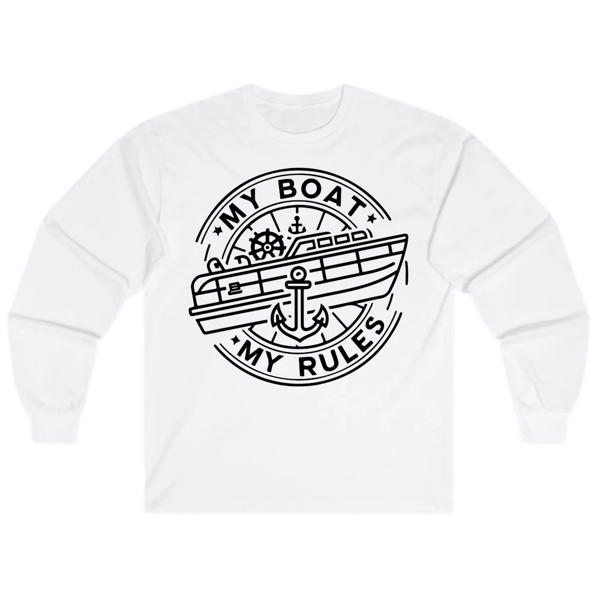 My Boat My Rules Nautical Stamp Long Sleeve in White