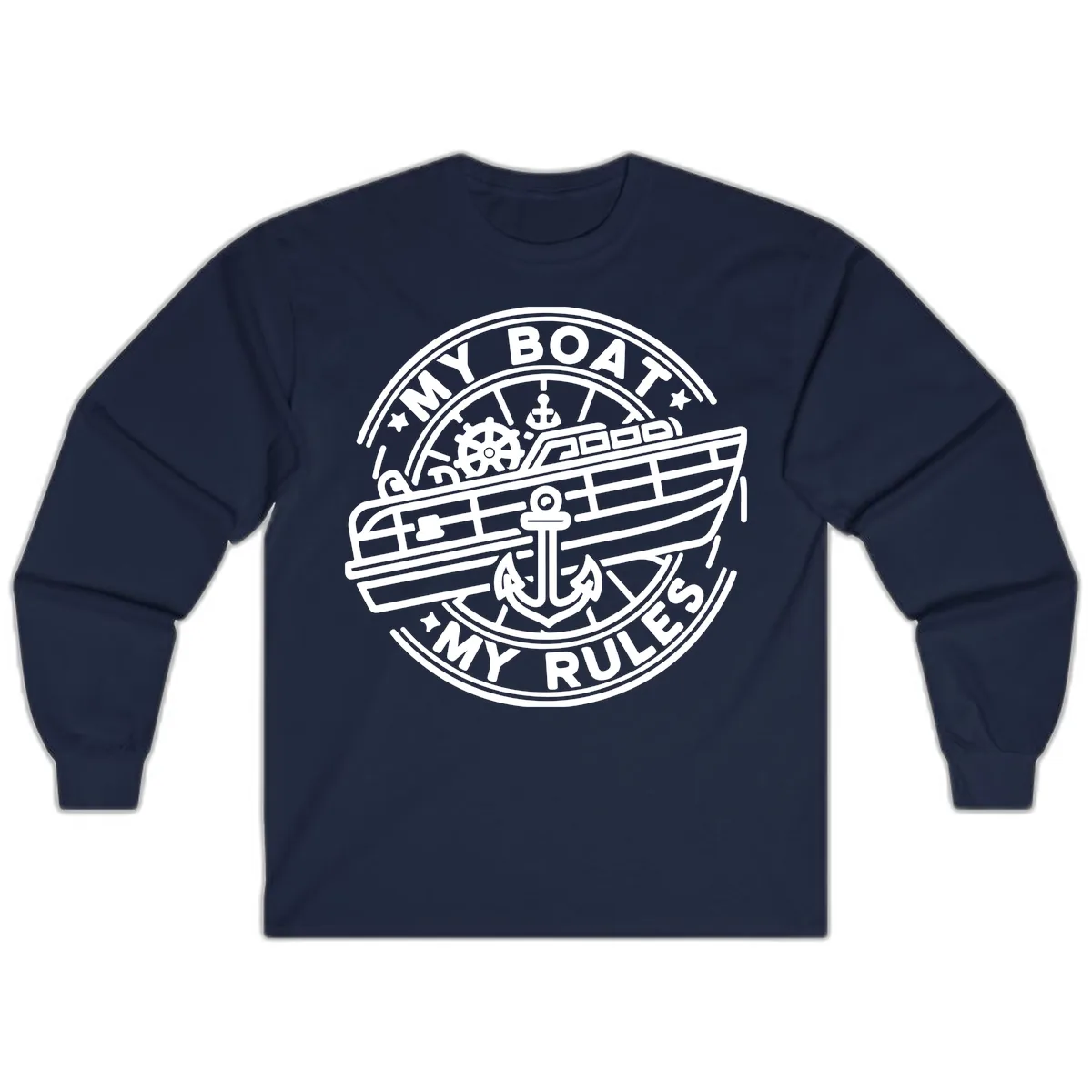 My Boat My Rules Nautical Stamp Long Sleeve in Navy