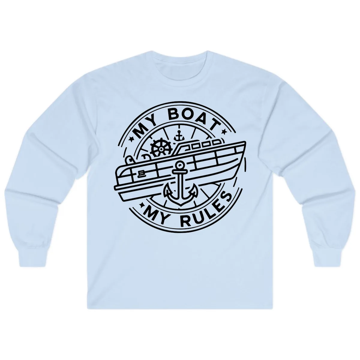 My Boat My Rules Nautical Stamp Long Sleeve in Light Blue