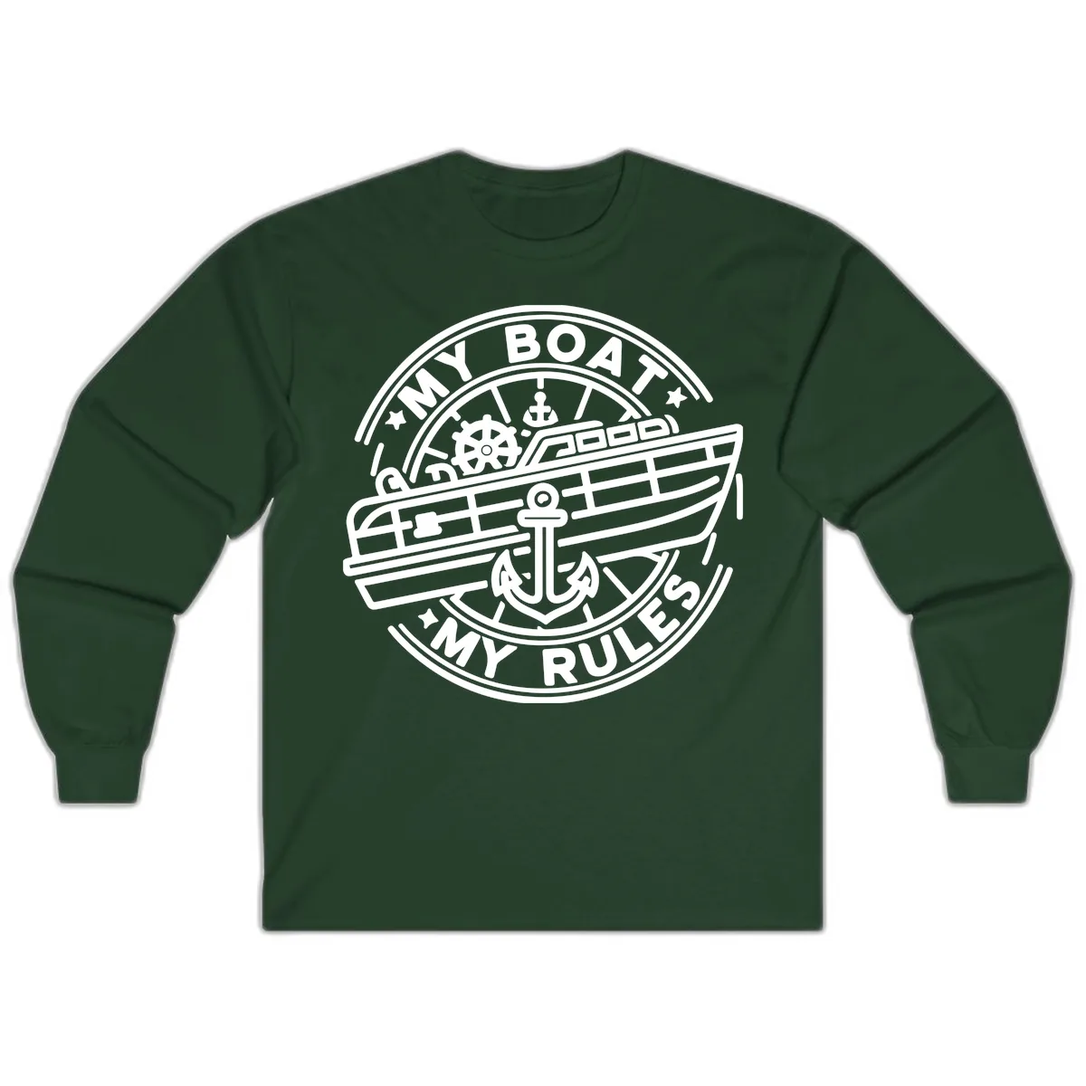 My Boat My Rules Nautical Stamp Long Sleeve in Forest Green