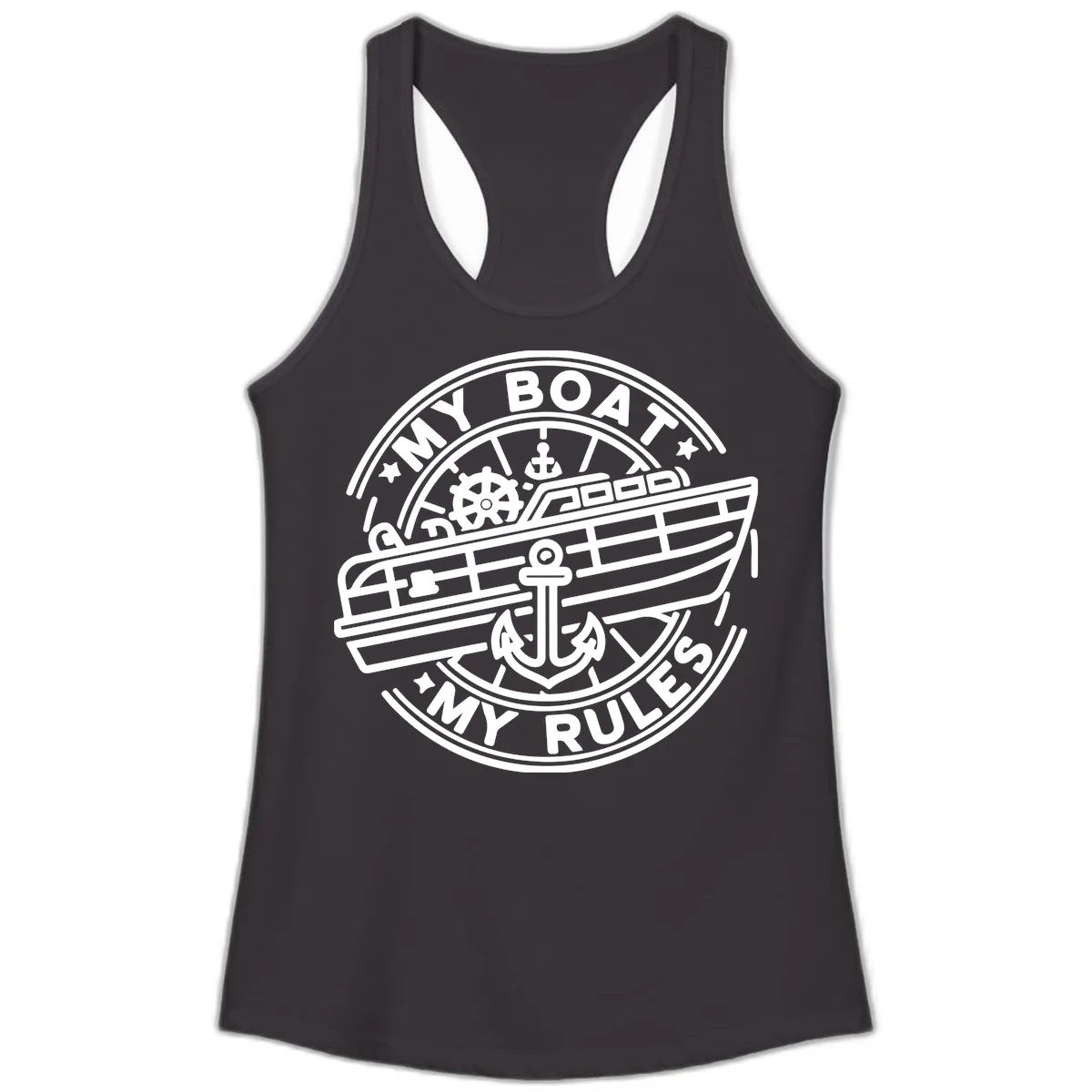 My Boat My Rules Nautical Stamp Ladies Tank in Black