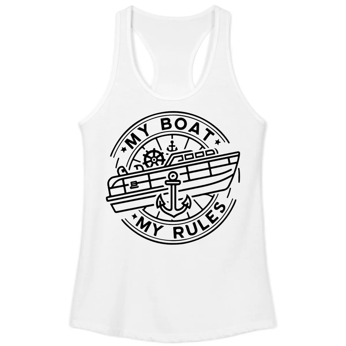 My Boat My Rules Nautical Stamp Ladies Tank in White