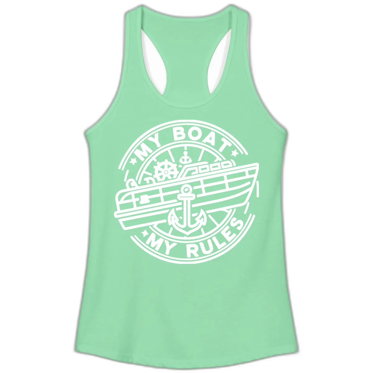 My Boat My Rules Nautical Stamp Ladies Tank in Solid Mint