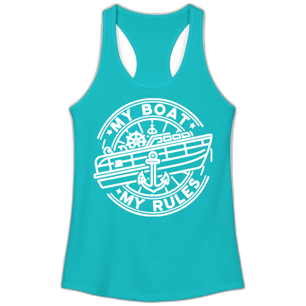 My Boat My Rules Nautical Stamp Ladies Tank in Tahiti Blue
