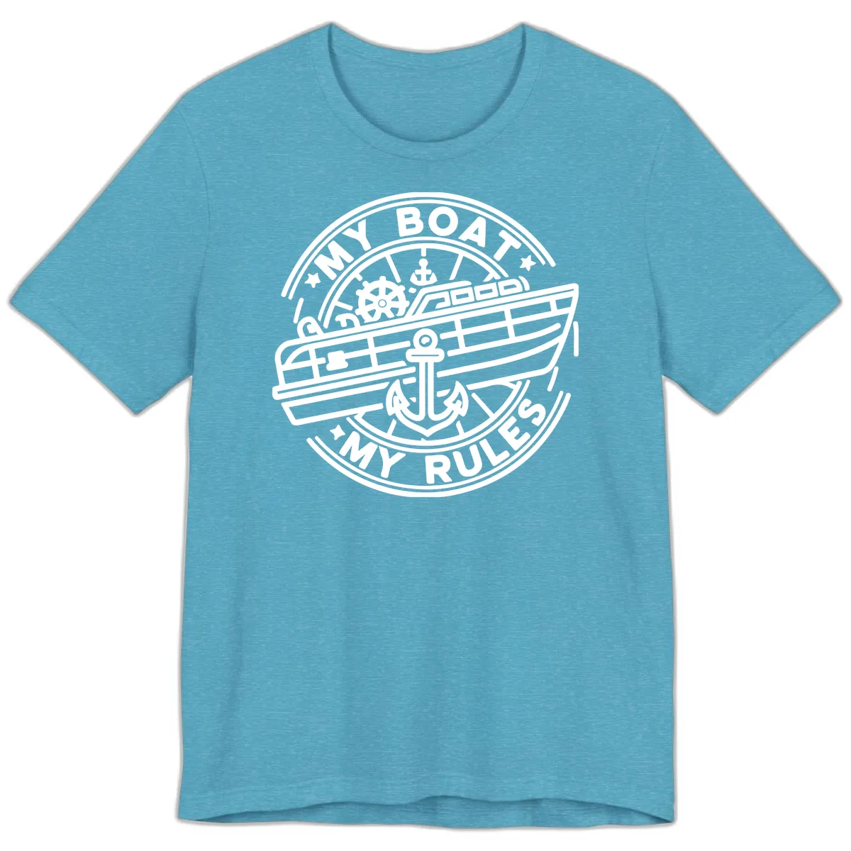 My Boat My Rules Nautical Stamp Premium T-Shirt in Heather Aqua