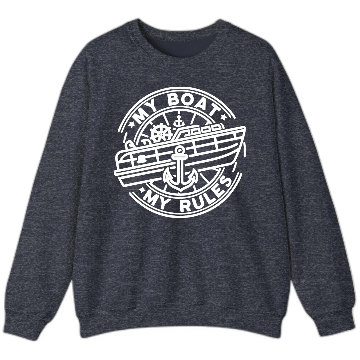 My Boat My Rules Nautical Stamp Sweatshirt in Heather Sport Dark Navy